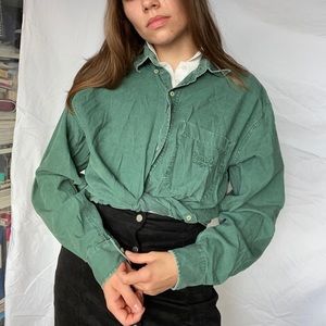 Green button down long sleeve t-shirt vintage